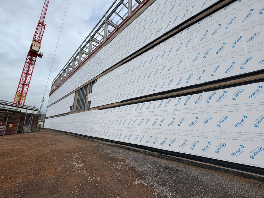 SFS framing sheathed in Glasroc boards on a multi-storey building